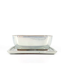Tiesto rectangular 21.5 cm crema brillante con plato 52182
