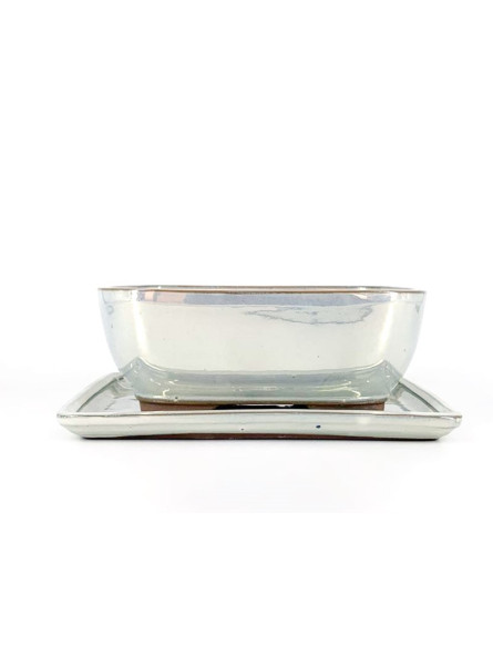 Tiesto rectangular 21.5 cm crema brillante con plato 52182
