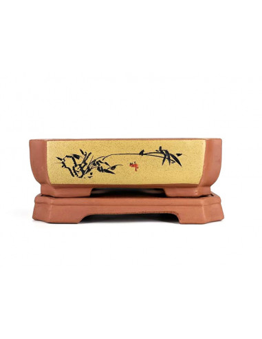 Tiesto rectangular 32 cm 18396 amarillo + mesa 4 cm de altura