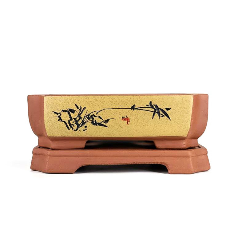 Tiesto rectangular 32 cm 18396 amarillo + mesa 4 cm de altura
