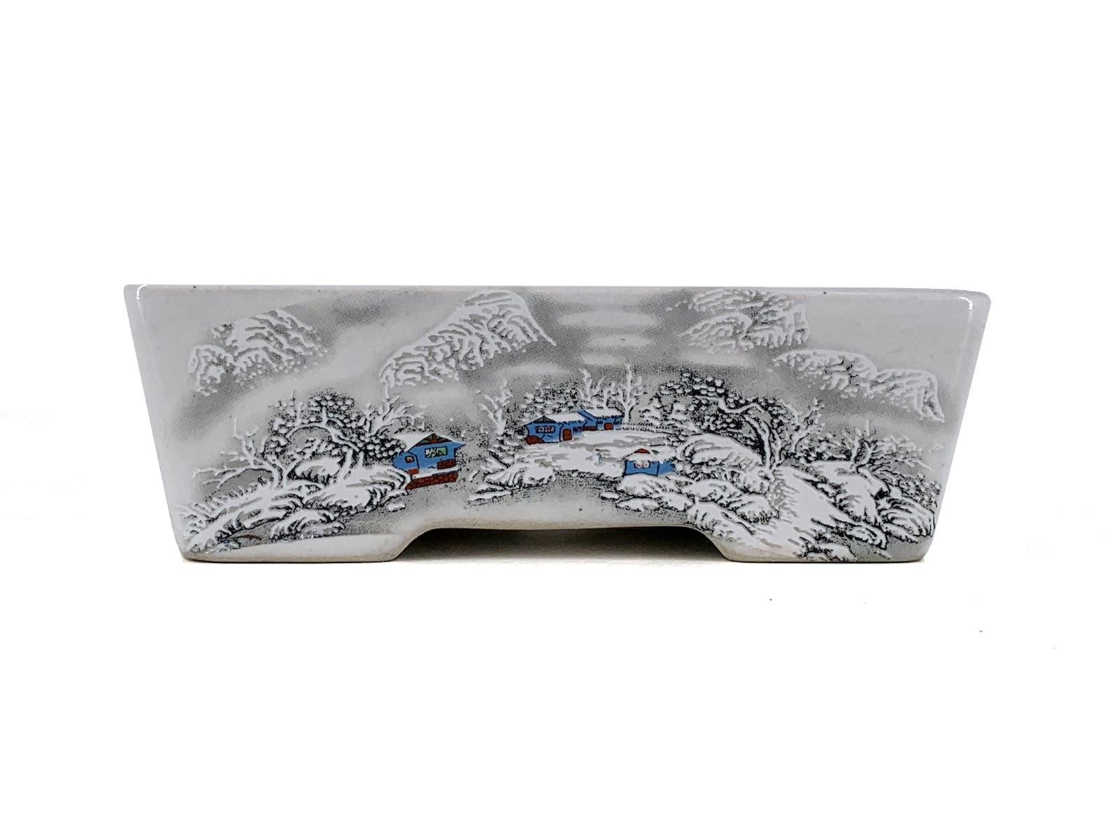 Tiesto rectangular 15 cm Yixing blanco con dibujo CPA102
